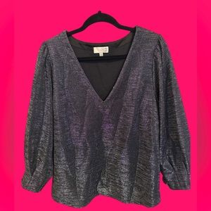 Anthropologie Metallic Blouse with Puff Sleeves XL